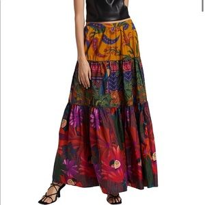 Farm Rio Mixed Prints Tiered Maxi Skirt new with tags size small